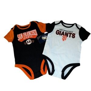 MLB San Francisco Giants Baby Bodysuit Set 2 Pack Black White Orange New‎